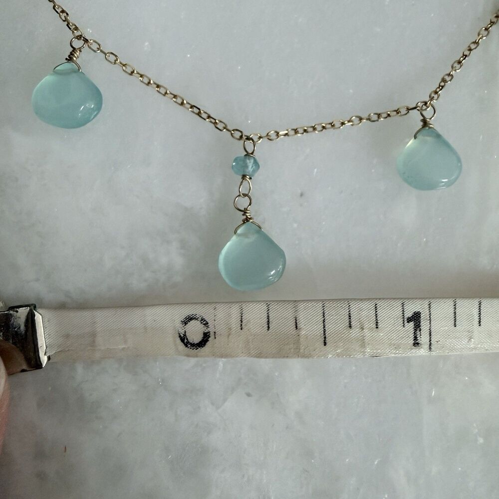 NEW Jewelmak 14K Gold Seafoam Chalcedony Necklace Earring Set Vintage Boho - Picture 9 of 15